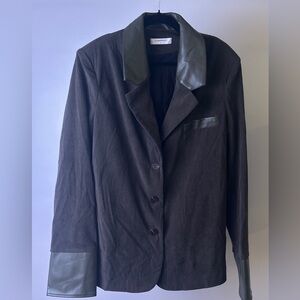 Olive Green Blazer with Olive faux leather Details